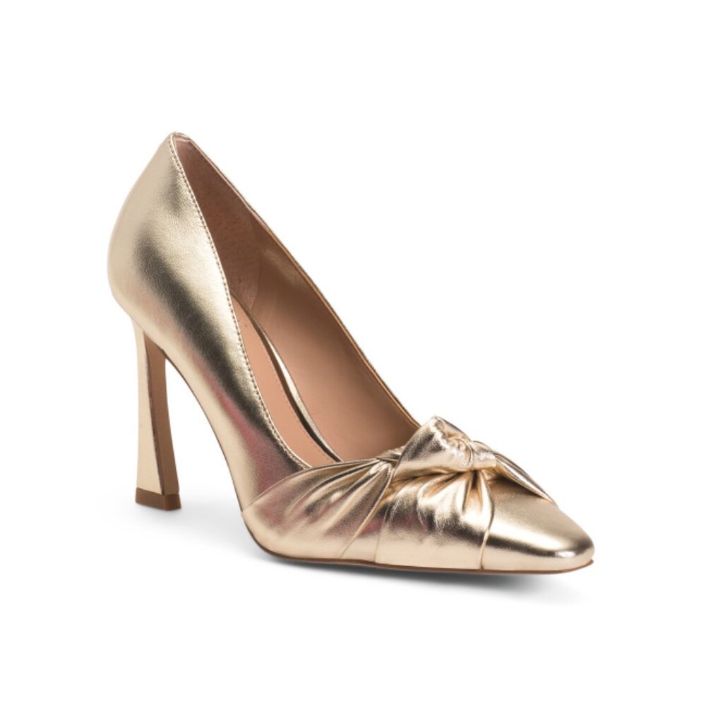 VINCE CAMUTO Gold Leather Senai Knot Pumps